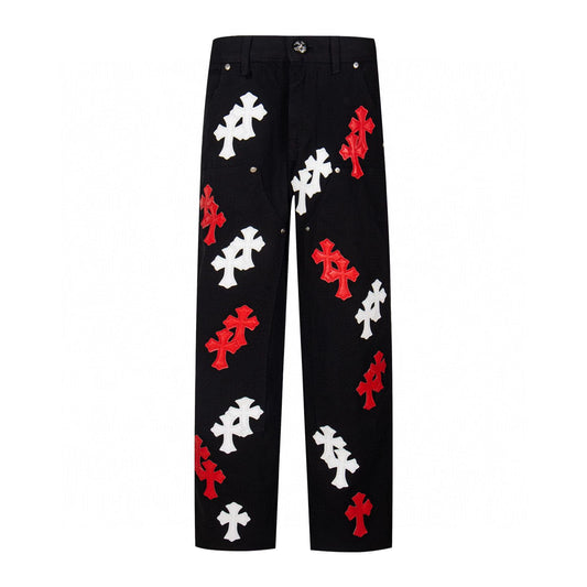 Chrome Hearts Red White Cross Patch Carpenter Jeans