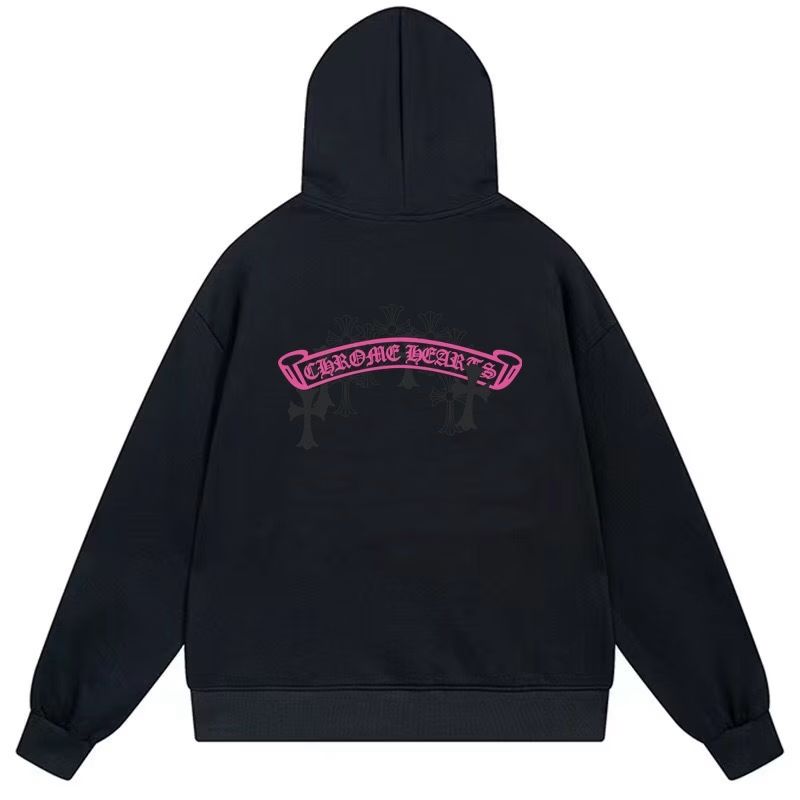 Chrome Hearts Pink Cemetery Cross Hoodie Black