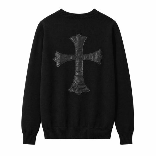 Chrome Hearts Black Leather Cross Knit Sweater