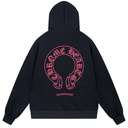 Chrome Hearts Pink Horseshoe Logo Black Hoodie