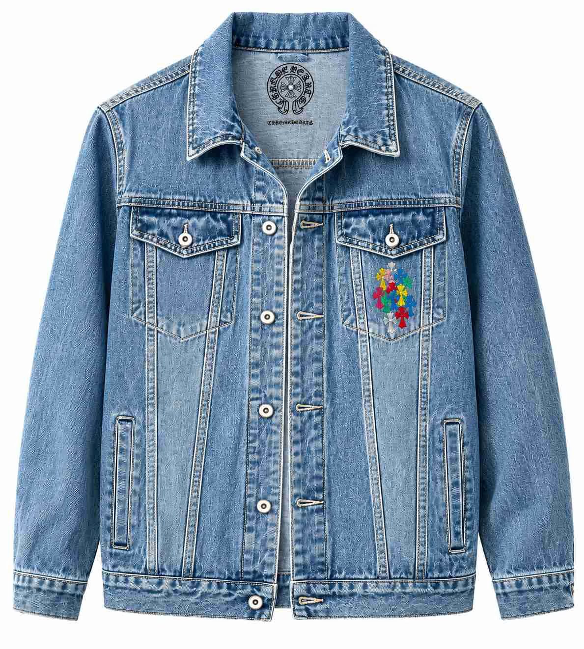 Chrome Hearts Blue Cross Floral Denim Jacket