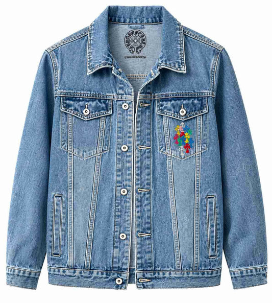 Chrome Hearts Blue Cross Floral Denim Jacket