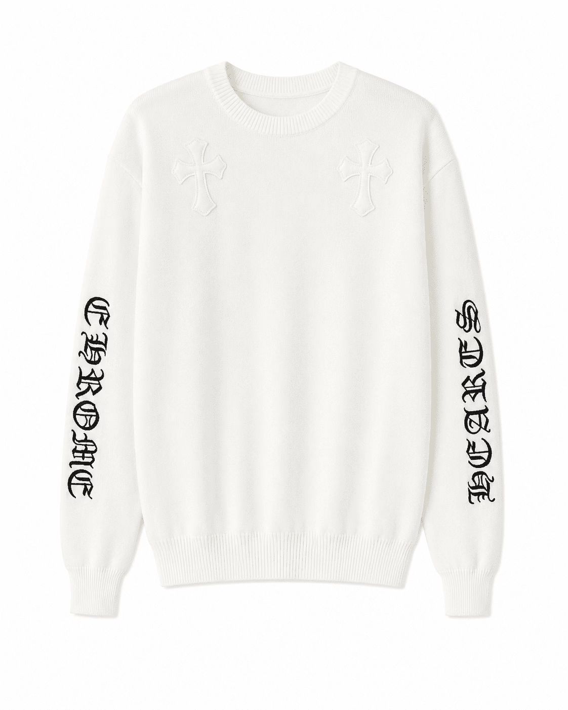Chrome Hearts White Leather Cross Knit Sweater