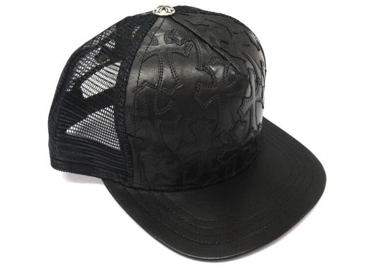 Chrome Hearts Cemetary Cross Leather Stitched Trucker Black Hat