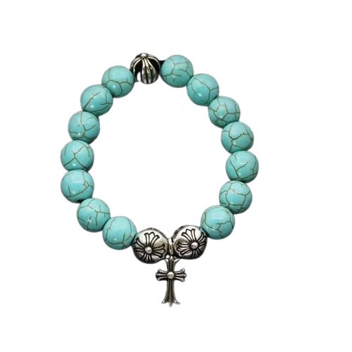 Chrome Hearts Turquoise Bead Cross Charm Bracelet