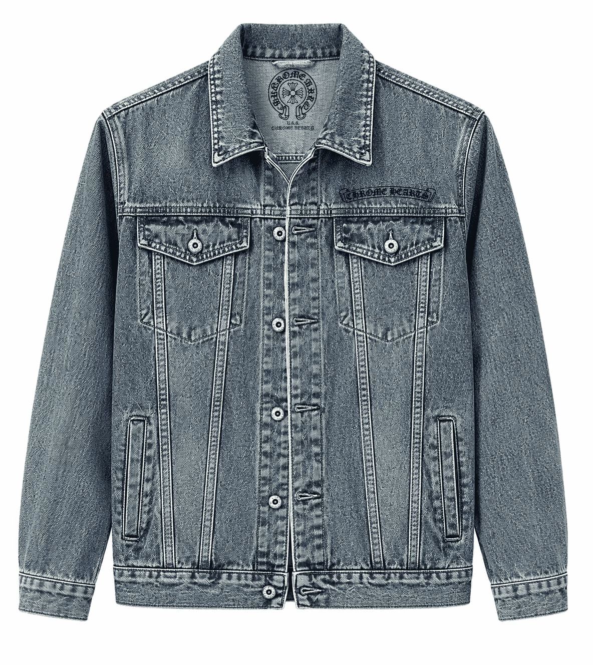 Chrome Hearts Triple Cross Logo Blue Denim Jacket