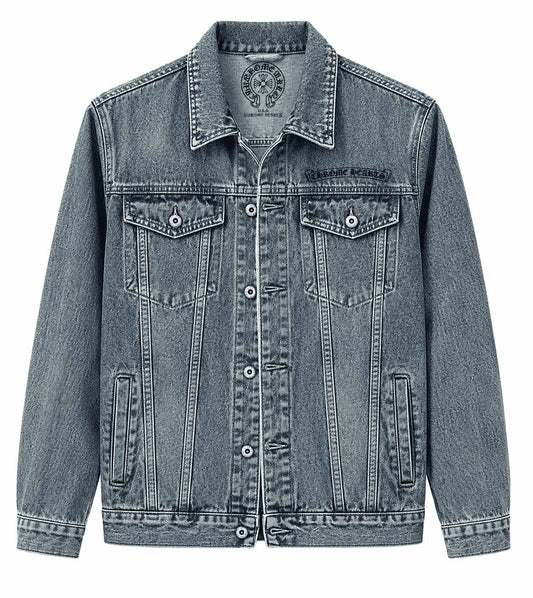 Chrome Hearts Triple Cross Logo Blue Denim Jacket