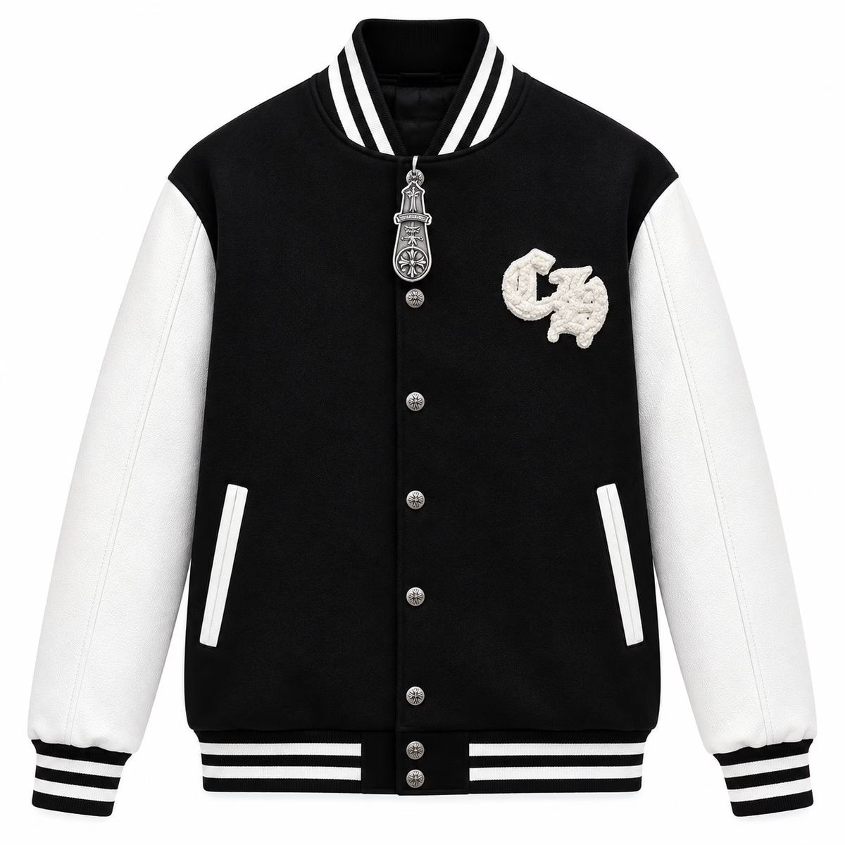 Chrome Hearts Black & White Horseshoe Varsity Jacket