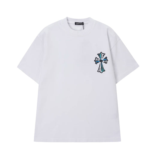 Chrome Hearts Blue Triple Cross Graffiti T-Shirt White