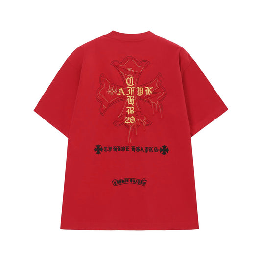 Chrome Hearts Red Cemetery Cross Logo T-Shirt