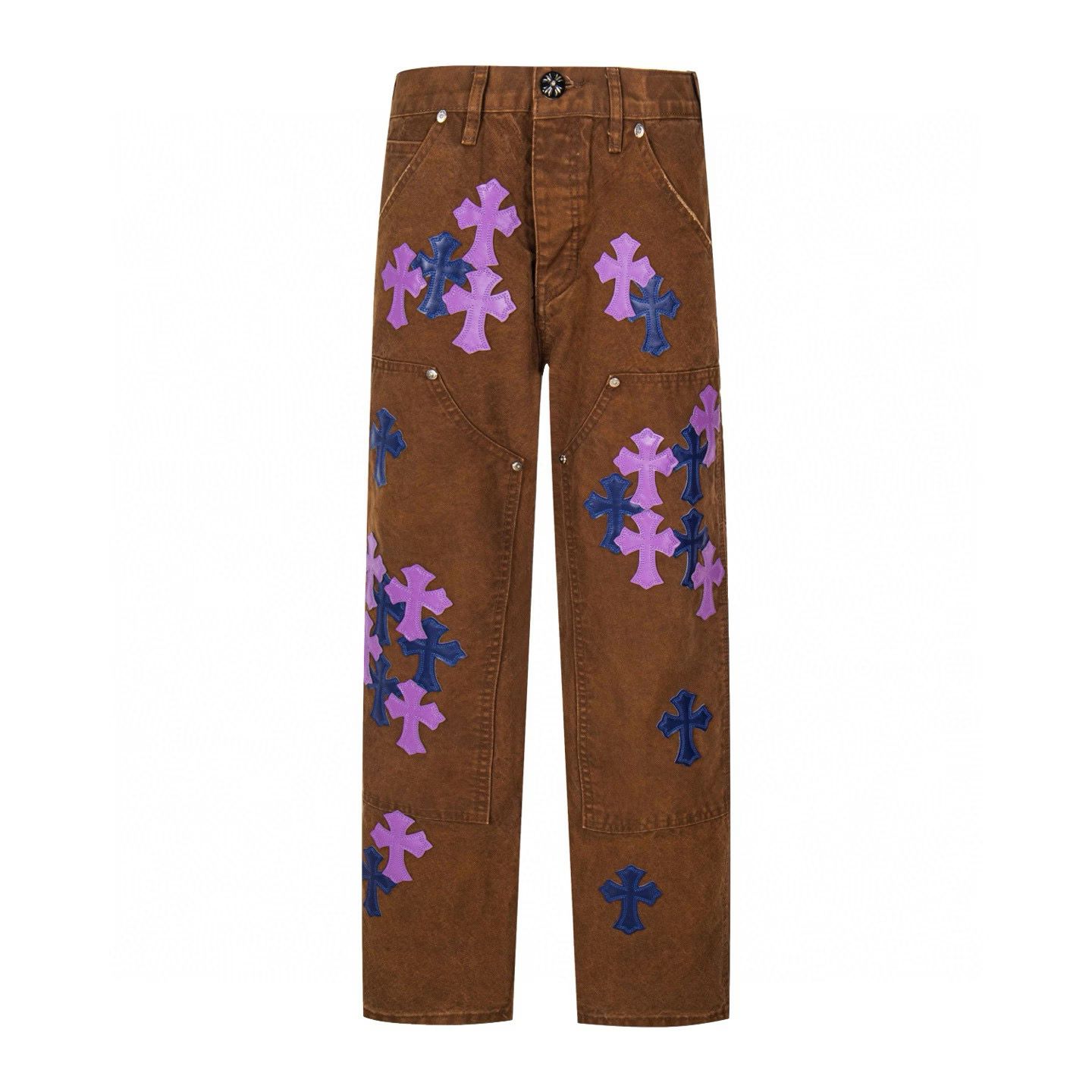 Chrome Hearts Brown Purple Cross Patchwork Jeans
