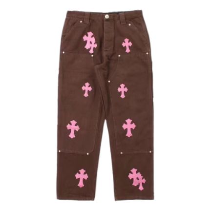 Chrome Style Brown Carpenter Hearts Pants