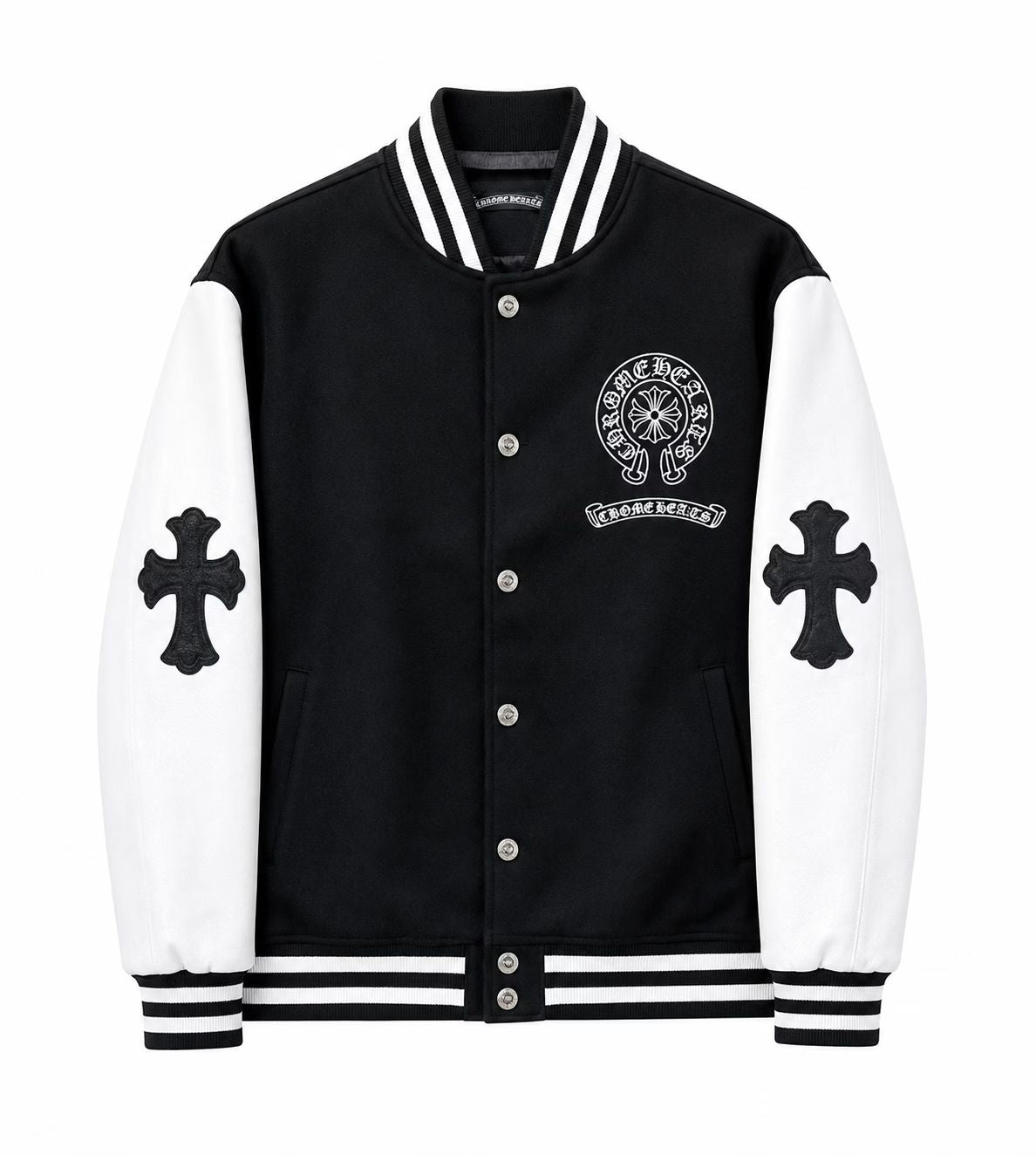 Chrome Hearts Jacket Black & White Leather Sleeve Varsity