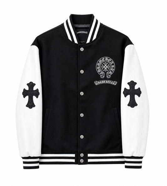 Chrome Hearts Jacket Black & White Leather Sleeve Varsity