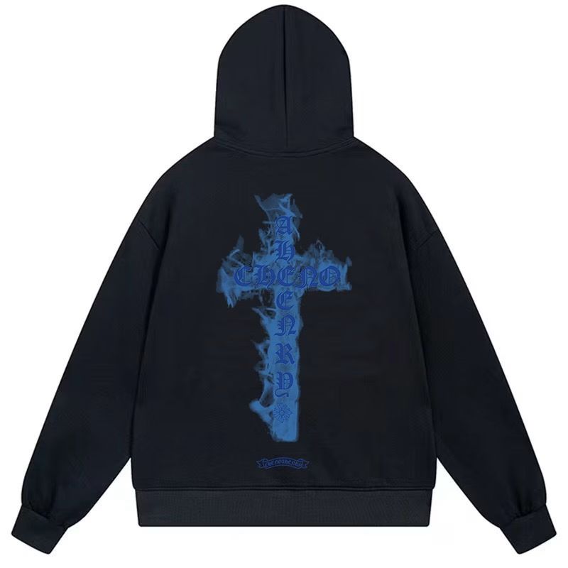 Chrome Hearts Blue Flame Cross Black Hoodie