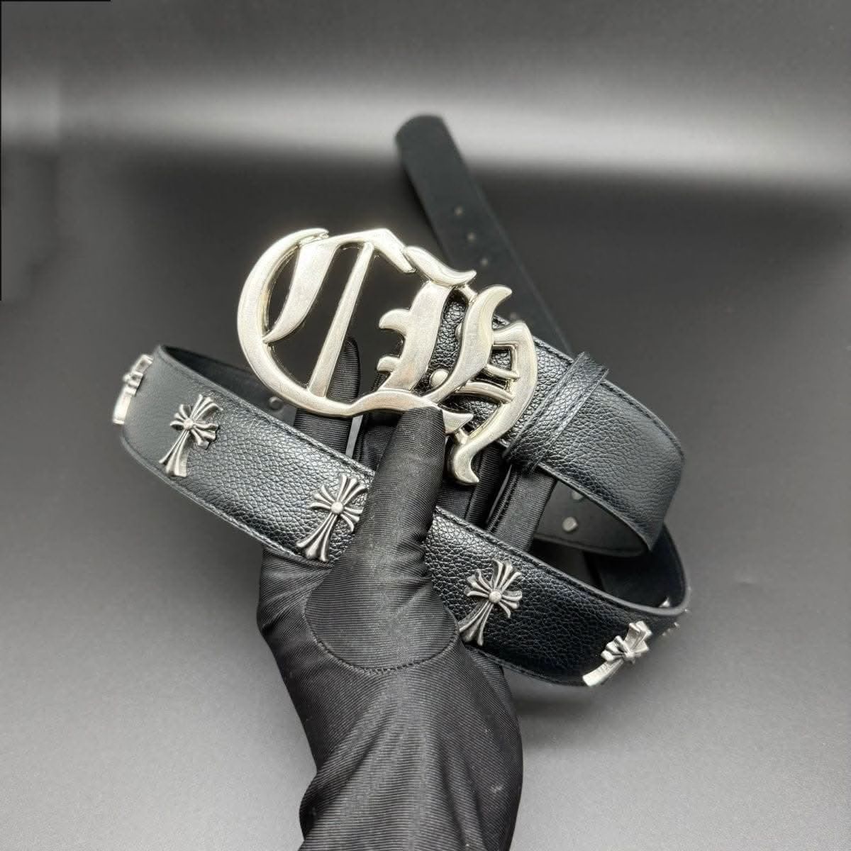 Chrome Hearts Fleur Cross Oval Buckle Belt Black