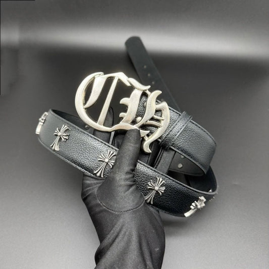 Chrome Hearts Fleur Cross Oval Buckle Belt Black