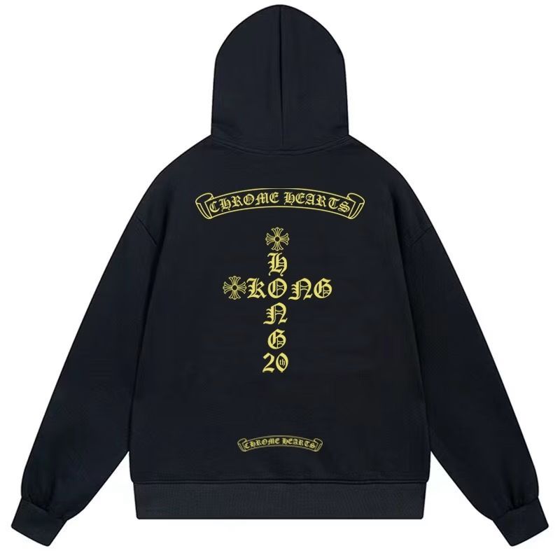 Chrome Hearts Yellow Gothic Logo Hoodie Black