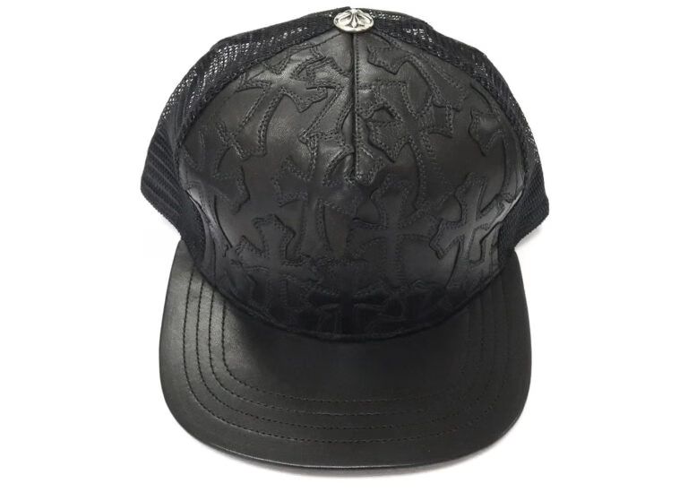 Chrome Hearts Cemetary Cross Leather Stitched Trucker Black Hat