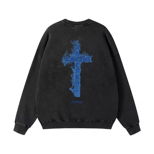Chrome Hearts Blue Flaming Cross Long Sleeve Black