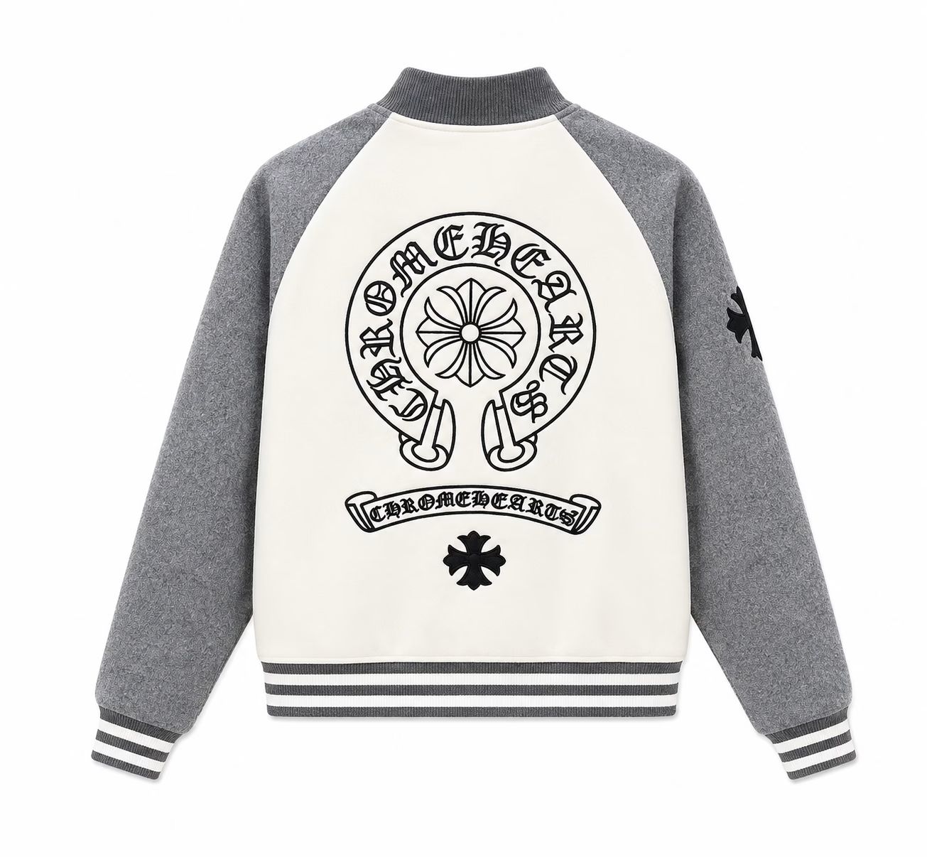 Chrome Hearts Grey & White Wool Varsity Jacket