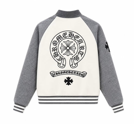 Chrome Hearts Grey & White Wool Varsity Jacket