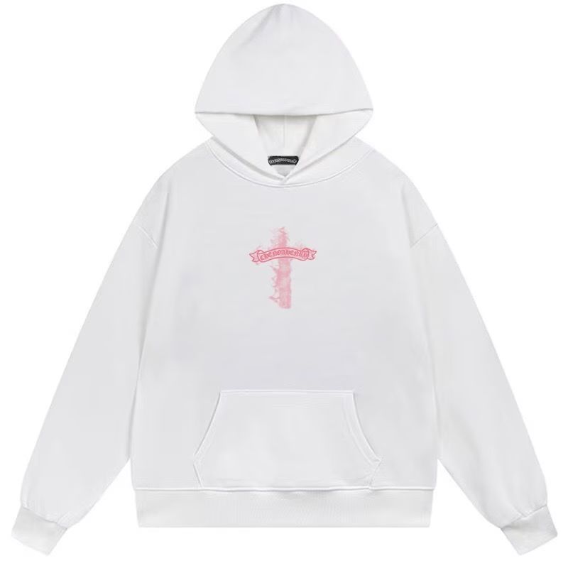 Chrome Hearts Pink Flame Cross White Hoodie
