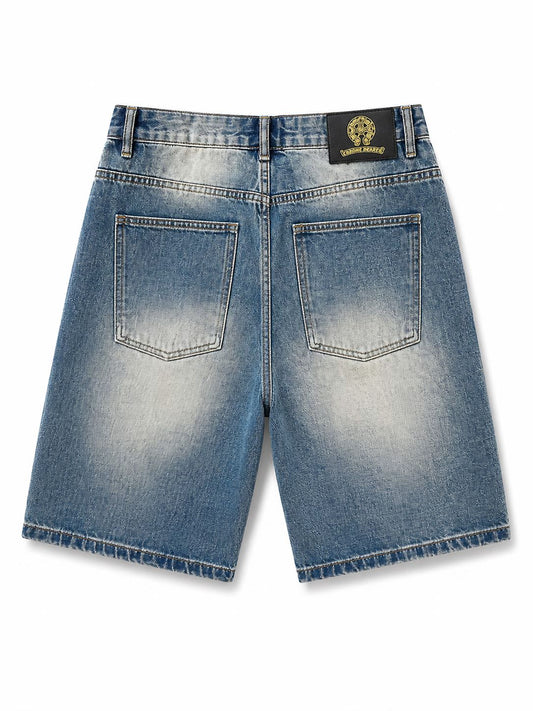 Chrome Hearts Distressed Cross Embroidery Denim Shorts