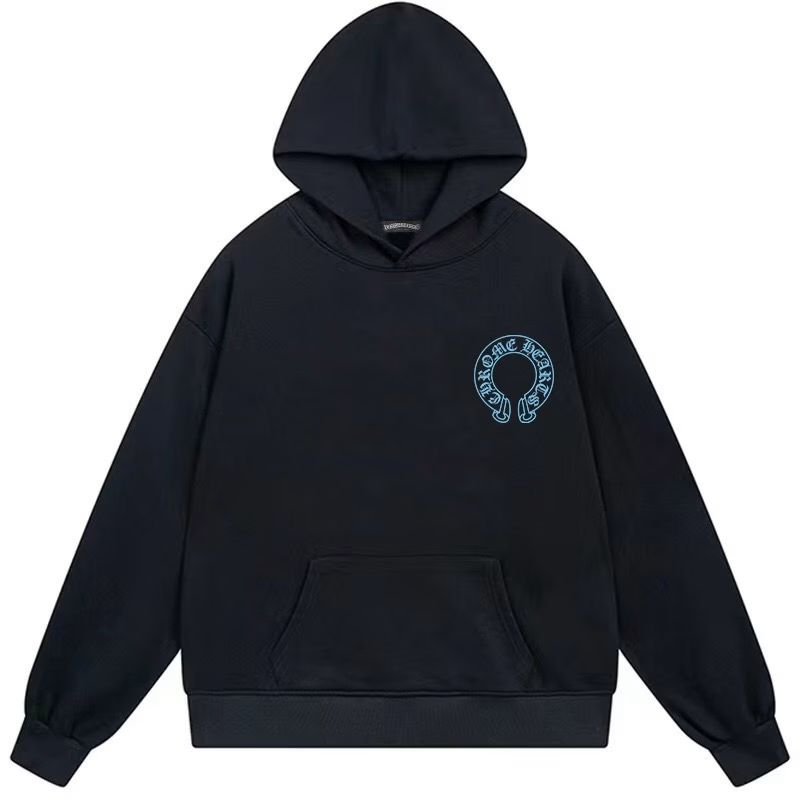Chrome Hearts Blue Cross Horseshoe Logo Black Hoodie