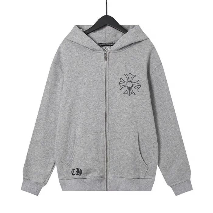 Chrome Hearts Grey Cross Floral Zip-up Hoodie
