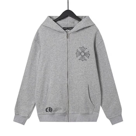 Chrome Hearts Grey Cross Floral Zip-up Hoodie