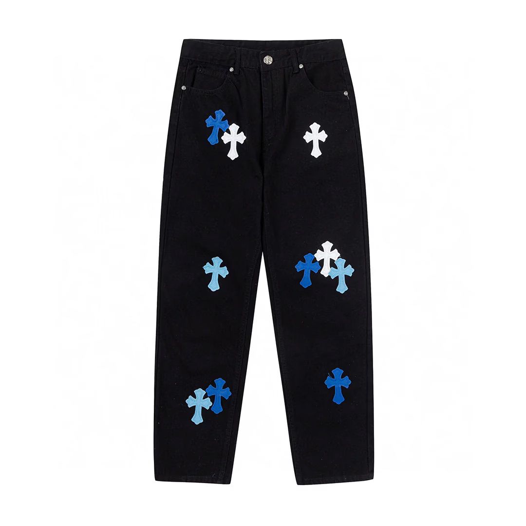 Chrome Hearts Blue & White Cross Patch Jeans
