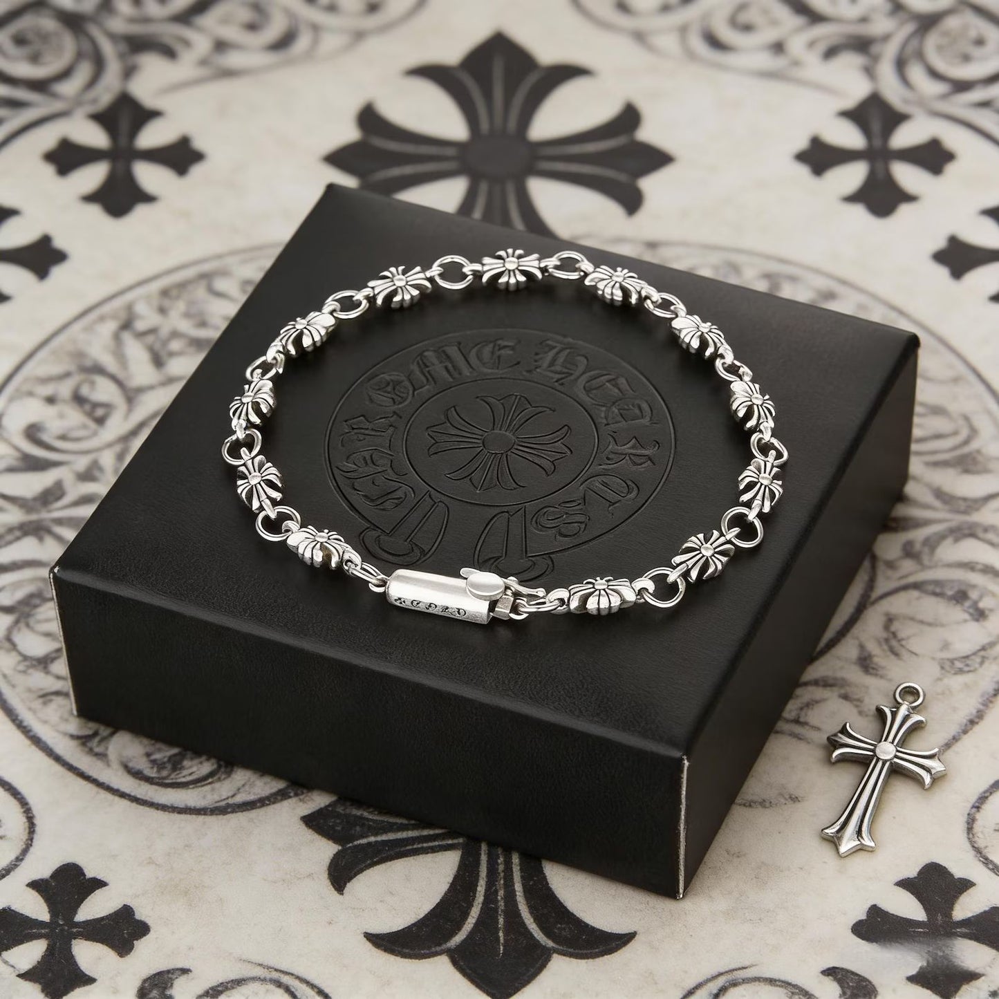 Chrome Hearts Silver Vintage classic Cross Flower chain Bracelet