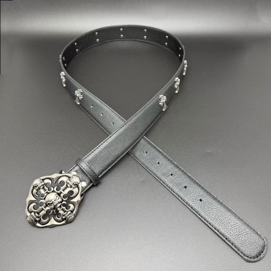 Chrome Hearts Ornate Fleur Cross Buckle Belt Black