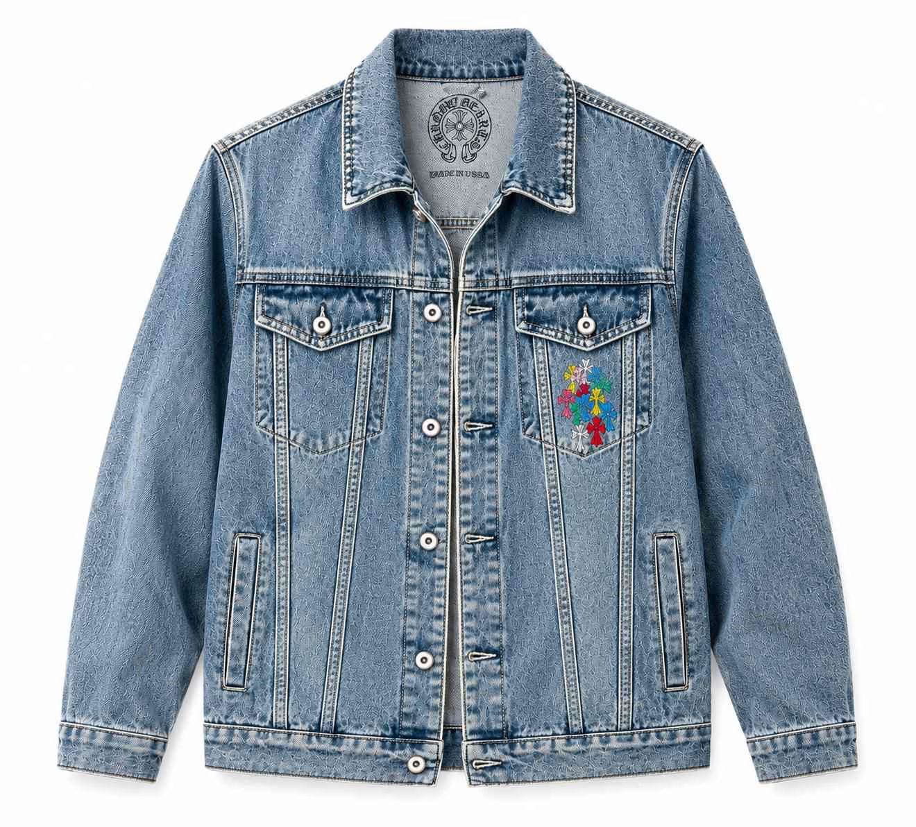 Chrome Hearts Multicolor Cross Floral Denim Jacket