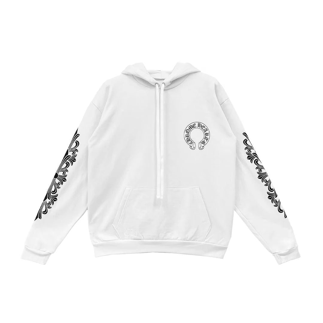 White Floral Horseshoe Zip-up Hoodie