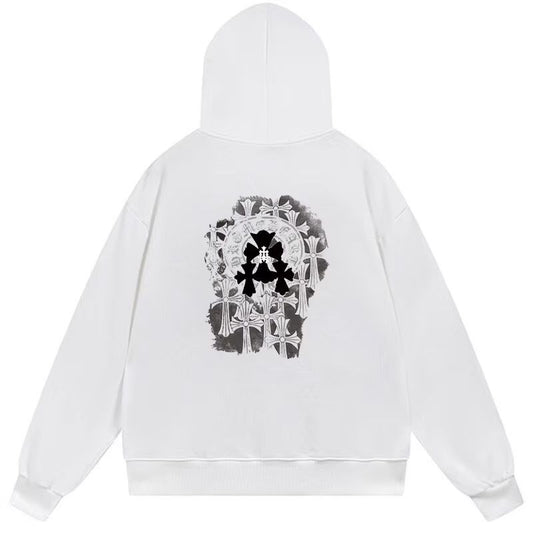 Chrome Hearts Gothic Cross Graphic White Hoodie