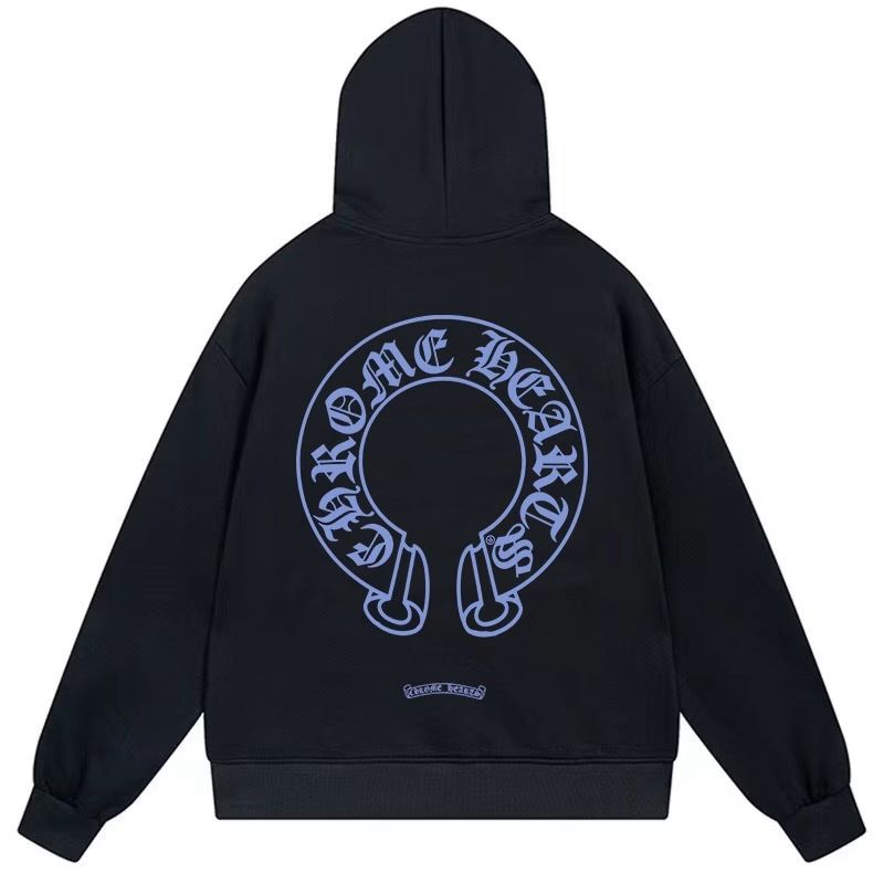 Chrome Hearts Blue Horseshoe Logo Black Hoodie
