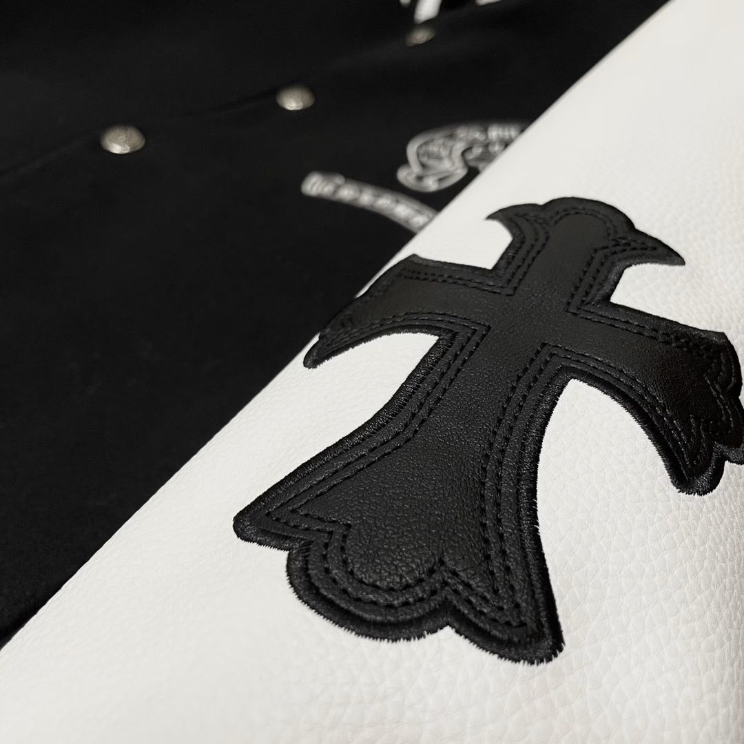 Chrome Hearts Jacket Black & White Leather Sleeve Varsity