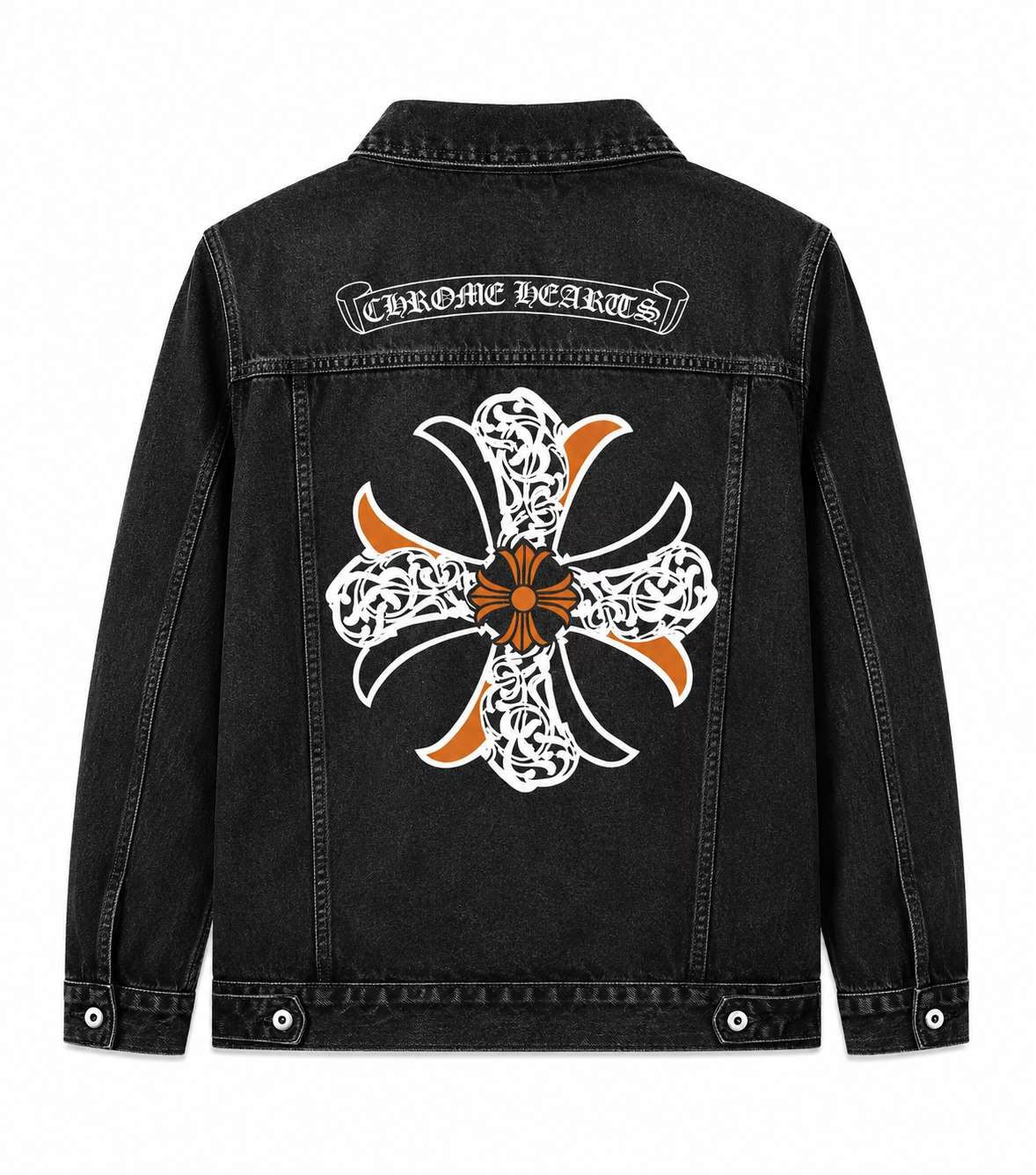 Chrome Hearts Black Orange Cross Denim Jacket