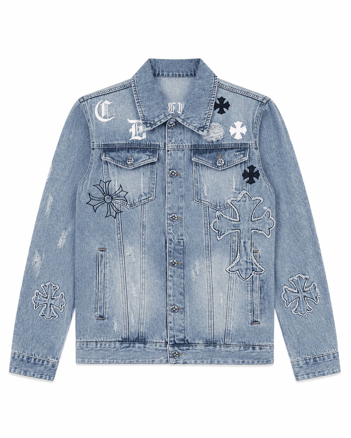 Chrome Hearts Blue Cross Patch Denim Jacket