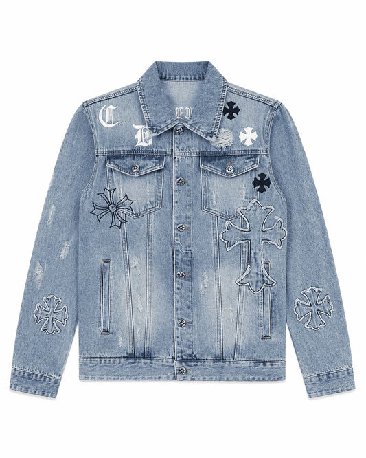 Chrome Hearts Blue Cross Patch Denim Jacket