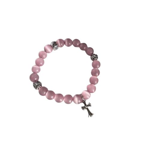 Chrome Hearts Pink Cat Eye Cross Bead Bracelet