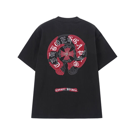 Chrome Hearts Black Red Cross Logo T-Shirt
