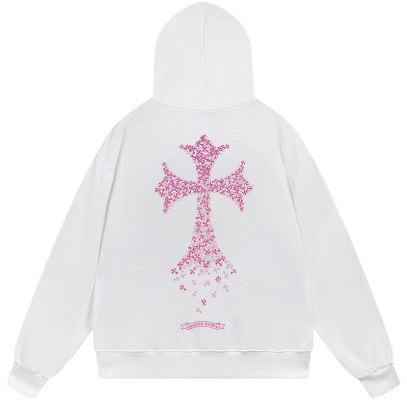 Chrome Hearts Pink Cross White Hoodie