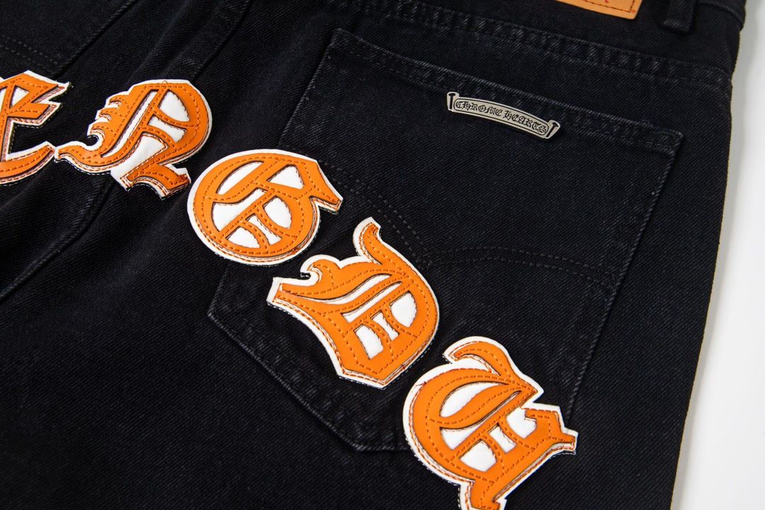 Chrome Hearts Orange Cross Patch Black Jeans