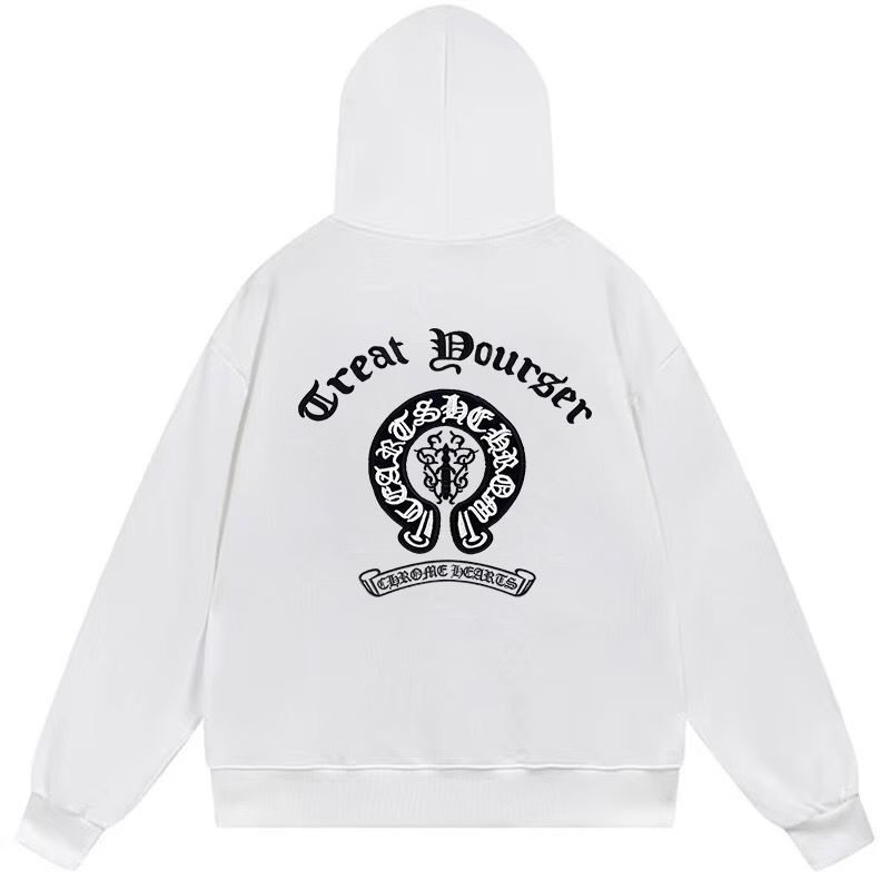 Chrome Hearts Gothic Horseshoe Logo White Hoodie
