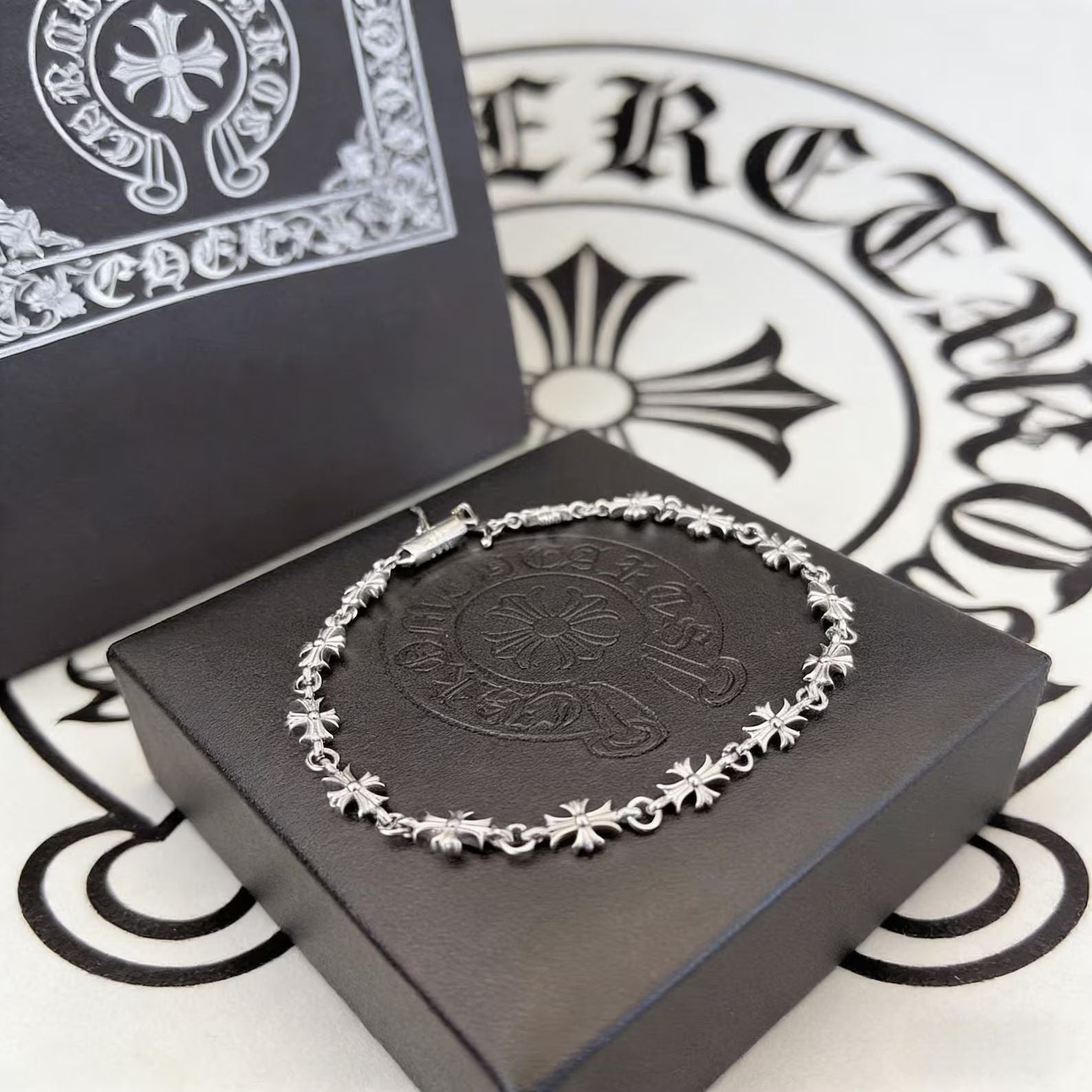 Chrome Hearts Silver Vintage classic Cross Flower chain Bracelet