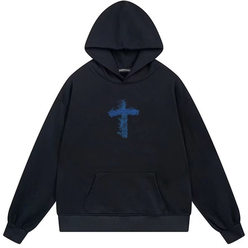 Chrome Hearts Blue Flame Cross Black Hoodie