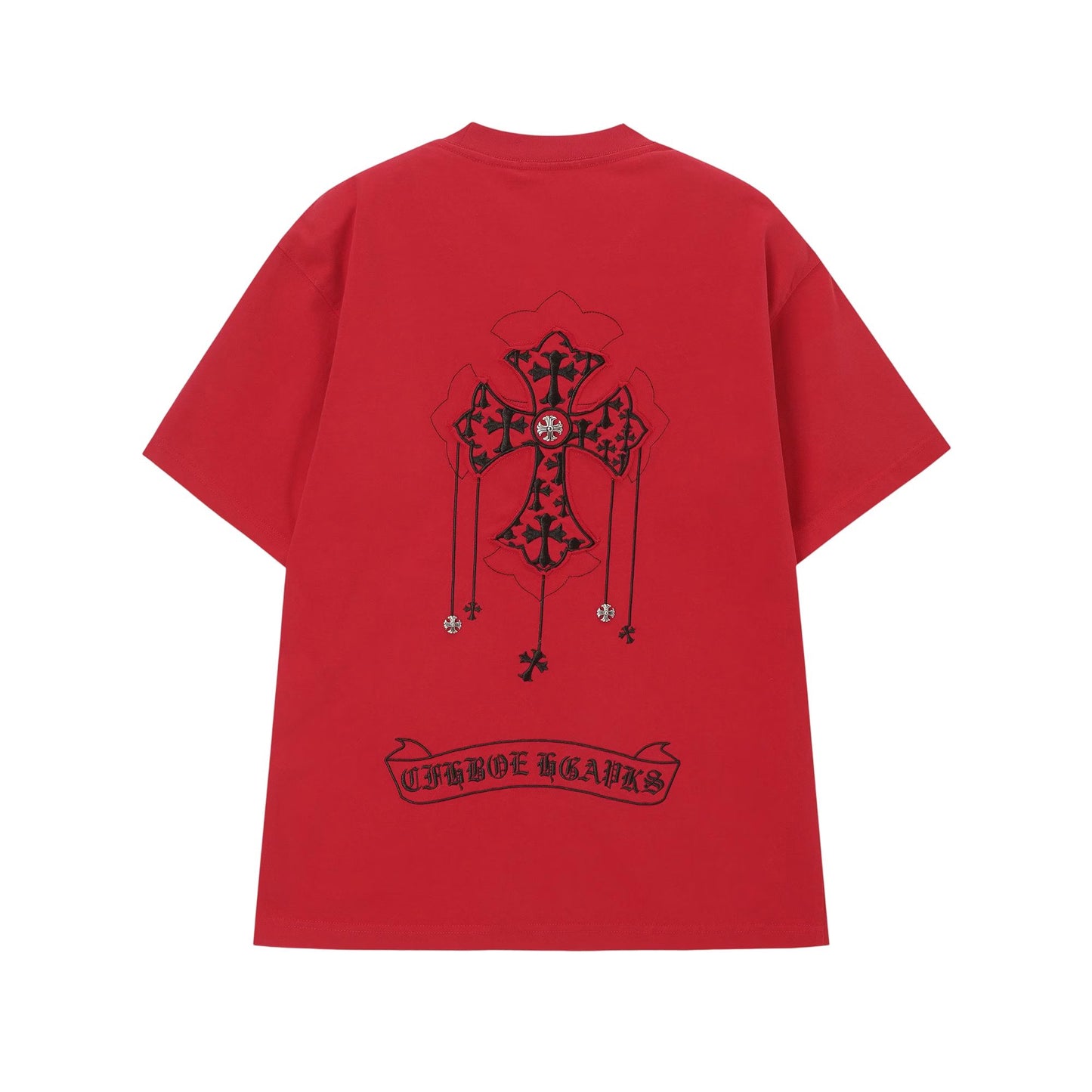 Chrome Hearts Red Gothic Cross Patch T-Shirt
